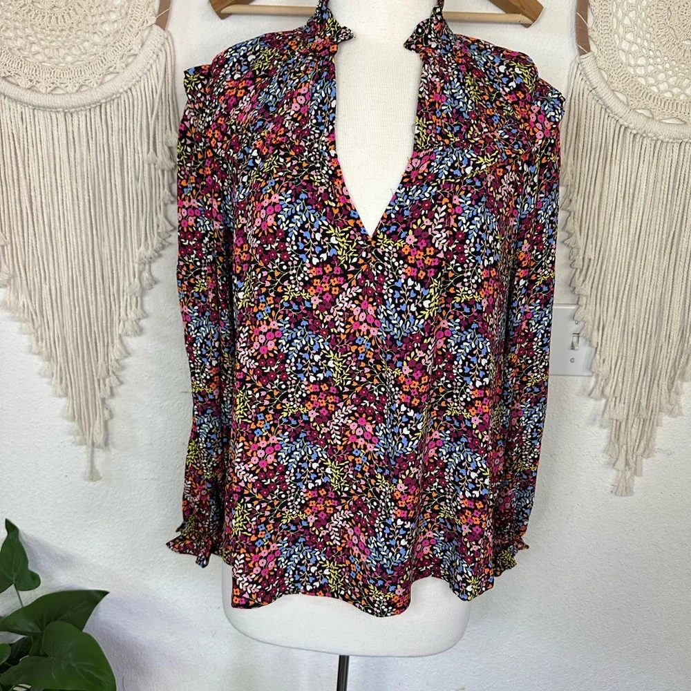 Boden colorful floral Ruffled Long Sleeve Blouse Size 8
